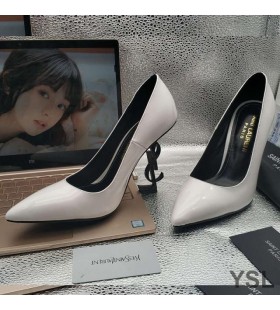 Yves Saint Laurent Opyum Pumps In Smooth Leather with Black Heel White