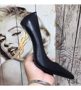 Yves Saint Laurent Opyum Pumps In Smooth Leather with Gold Heel Black