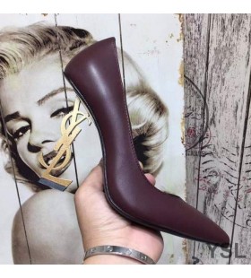 Yves Saint Laurent Opyum Pumps In Smooth Leather with Gold Heel Burgundy