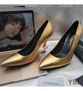 Yves Saint Laurent Opyum Pumps In Smooth Leather with Gold Heel Gold