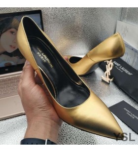 Yves Saint Laurent Opyum Pumps In Smooth Leather with Gold Heel Gold