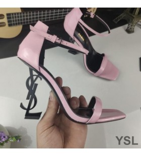 Yves Saint Laurent Opyum Sandals In Patent Leather with Black Heel Pink