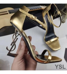 Yves Saint Laurent Opyum Sandals In Patent Leather with Gold Heel Gold