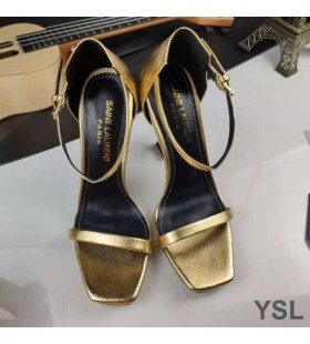 Yves Saint Laurent Opyum Sandals In Patent Leather with Gold Heel Gold