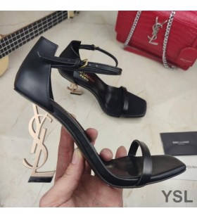 Yves Saint Laurent Opyum Sandals In Smooth Leather with Gold Heel Black