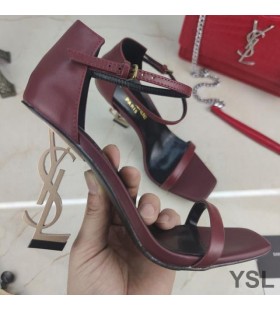 Yves Saint Laurent Opyum Sandals In Smooth Leather with Gold Heel Burgundy