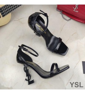 Yves Saint Laurent Opyum Sandals In Stone Grain Leather With Black Heel Black