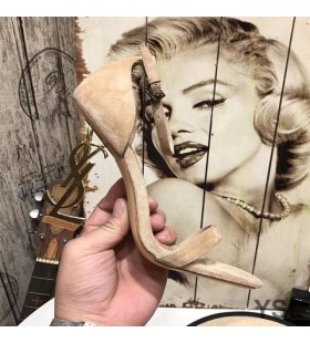 Yves Saint Laurent Opyum Sandals In Suede With Gold Heel Apricot