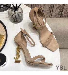 Yves Saint Laurent Opyum Sandals In Suede With Gold Heel Apricot