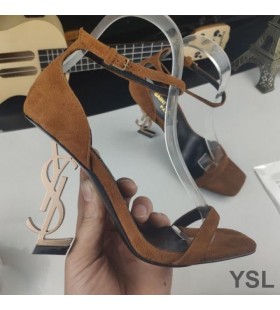 Yves Saint Laurent Opyum Sandals In Suede with Gold Heel Brown