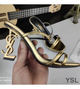 Yves Saint Laurent Opyum Slides In Calf Leather With Crystal Ball Gold