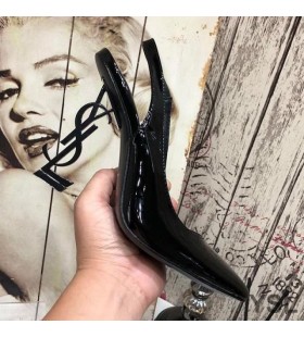 Yves Saint Laurent Opyum Slingback Pumps In Patent Leather with Black Heel Black