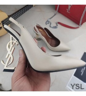 Yves Saint Laurent Opyum Slingback Pumps In Smooth Leather with Gold Heel Beige