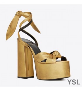 Yves Saint Laurent Paige Platform Sandals In Smooth Leather Gold