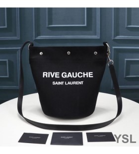 Yves Saint Laurent Rive Gauche Bucket Bag In Linen And Leather Black