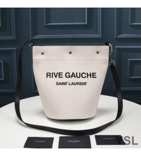 Yves Saint Laurent Rive Gauche Bucket Bag In Linen And Leather White