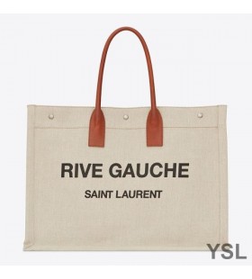 Yves Saint Laurent Rive Gauche Tote In Linen And Leather Beige