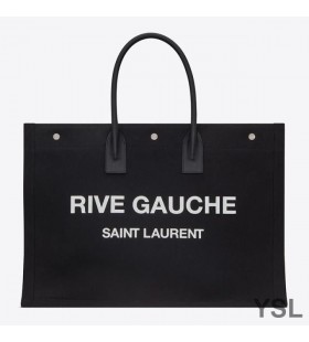 Yves Saint Laurent Rive Gauche Tote In Linen And Leather Black