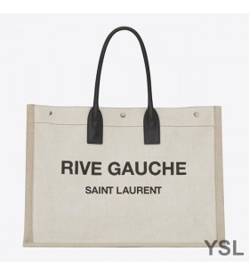 Yves Saint Laurent Rive Gauche Tote In Linen And Leather White