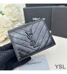 Yves Saint Laurent Small Cassandra Bifold Wallet In Crinkled Matelasse Leather Black