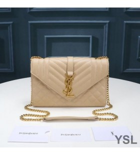 Yves Saint Laurent Small Envelope Chain Bag In Mixed Grained Matelasse Leather Apricot/Gold
