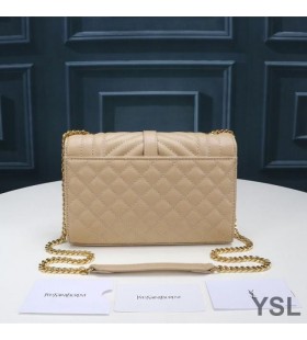 Yves Saint Laurent Small Envelope Chain Bag In Mixed Grained Matelasse Leather Apricot/Gold