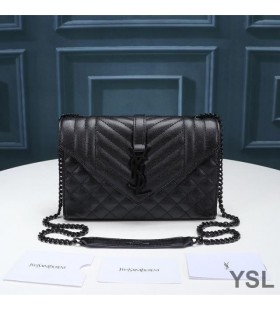 Yves Saint Laurent Small Envelope Chain Bag In Mixed Grained Matelasse Leather Black