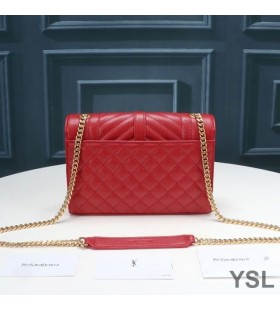Yves Saint Laurent Small Envelope Chain Bag In Mixed Grained Matelasse Leather Red/Gold