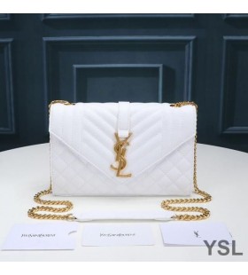 Yves Saint Laurent Small Envelope Chain Bag In Mixed Grained Matelasse Leather White/Gold