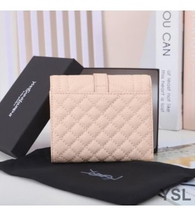 Yves Saint Laurent Small Envelope Trifold Wallet In Mixed Grained Matelasse Leather Pink/Gold