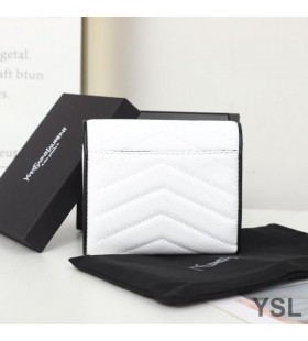 Yves Saint Laurent Small Envelope Trifold Wallet In Mixed Grained Matelasse Leather White/Black
