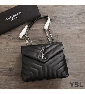 Yves Saint Laurent Small Loulou Chain Bag In Y Matelasse Leather Black/Silver