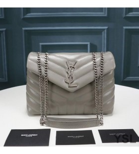 Yves Saint Laurent Small Loulou Chain Bag In Y Matelasse Leather Grey/Silver