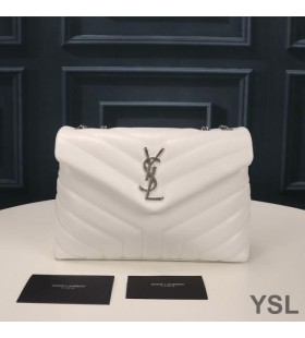 Yves Saint Laurent Small Loulou Chain Bag In Y Matelasse Leather White/Silver