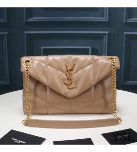 Yves Saint Laurent Small Loulou Puffer Bag In Quilted Lambskin Apricot/Gold