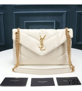 Yves Saint Laurent Small Loulou Puffer Bag In Quilted Lambskin White/Gold