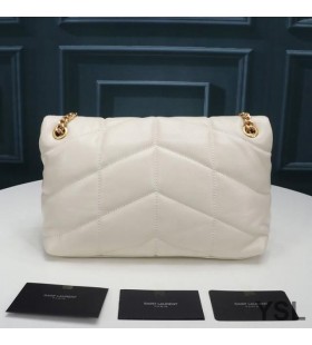 Yves Saint Laurent Small Loulou Puffer Bag In Quilted Lambskin White/Gold