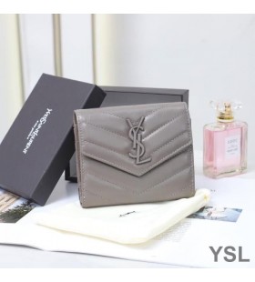 Yves Saint Laurent Small Monogram Trifold Wallet In Crinkled Matelasse Leather Grey