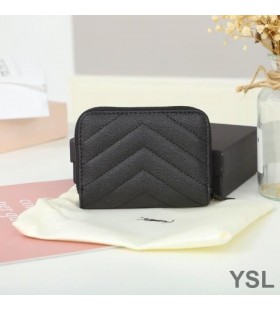 Yves Saint Laurent Small Monogram Zip Around Wallet In Grained Matelasse Leather Black