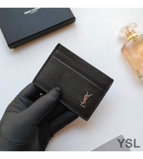 Yves Saint Laurent Tiny Monogram Card Case In Grained Leather Black/Silver