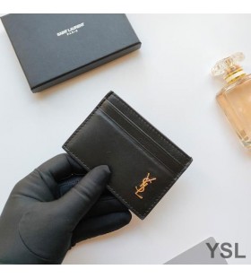 Yves Saint Laurent Tiny Monogram Card Case In Smooth Leather Black/Gold
