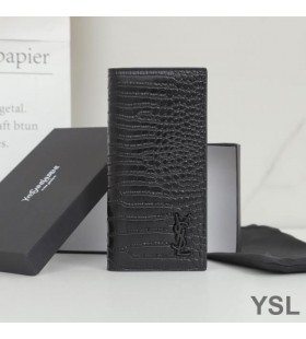 Yves Saint Laurent Tiny Monogram Continental Wallet In Crocodile Embossed Leather Black