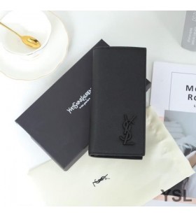 Yves Saint Laurent Tiny Monogram Continental Wallet In Grained Leather Black