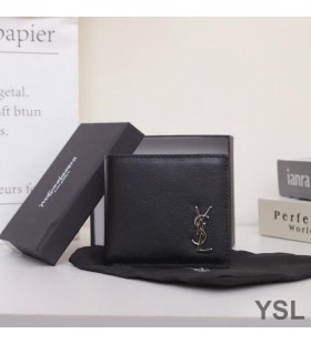 Yves Saint Laurent Tiny Monogram East/West Wallet In Smooth Leather Black/Silver