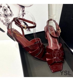 Yves Saint Laurent Tribute Flat Sandals In Patent Leather Burgundy