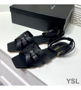 Yves Saint Laurent Tribute Flat Sandals In Smooth Leather Black