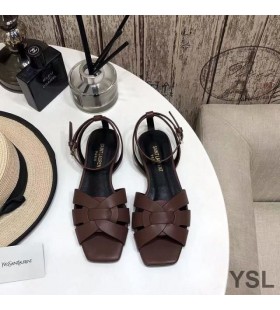 Yves Saint Laurent Tribute Flat Sandals In Smooth Leather Burgundy