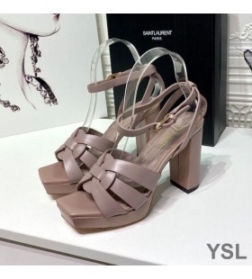 Yves Saint Laurent Tribute PlatformSandals In Smooth Leather Cherry