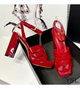 Yves Saint Laurent Tribute Platform Sandals In Patent Leather Red