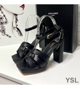 Yves Saint Laurent Tribute Platform Sandals In Smooth Leather Black